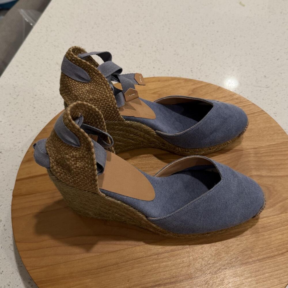 Castañer Sandals 36 Carina Cotton Canvas Espadrilles Blue Ankle Tie Elegant Chic